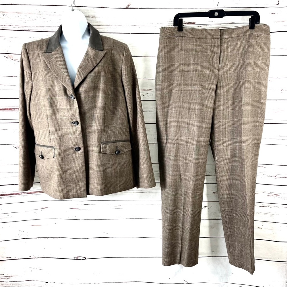 Pendleton Women’s 2PC Pant Suit Size 16 Blazer Button Gray Plaid